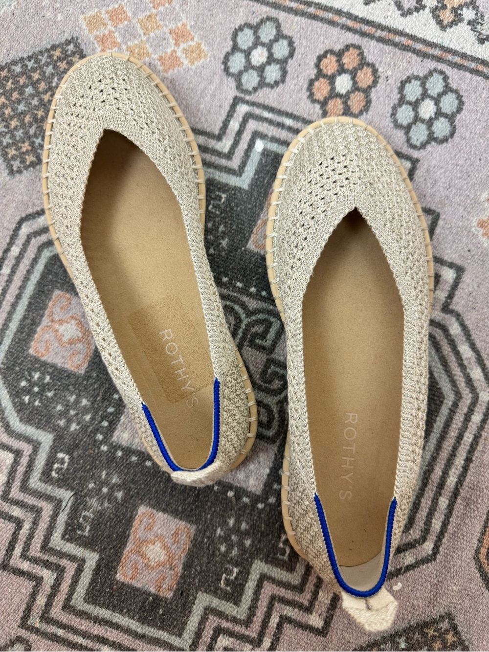 Rothy’s New The Espadrille Diamond Metallic Flat Slip-on Knit Shoes size 7.5 - Picture 2 of 14